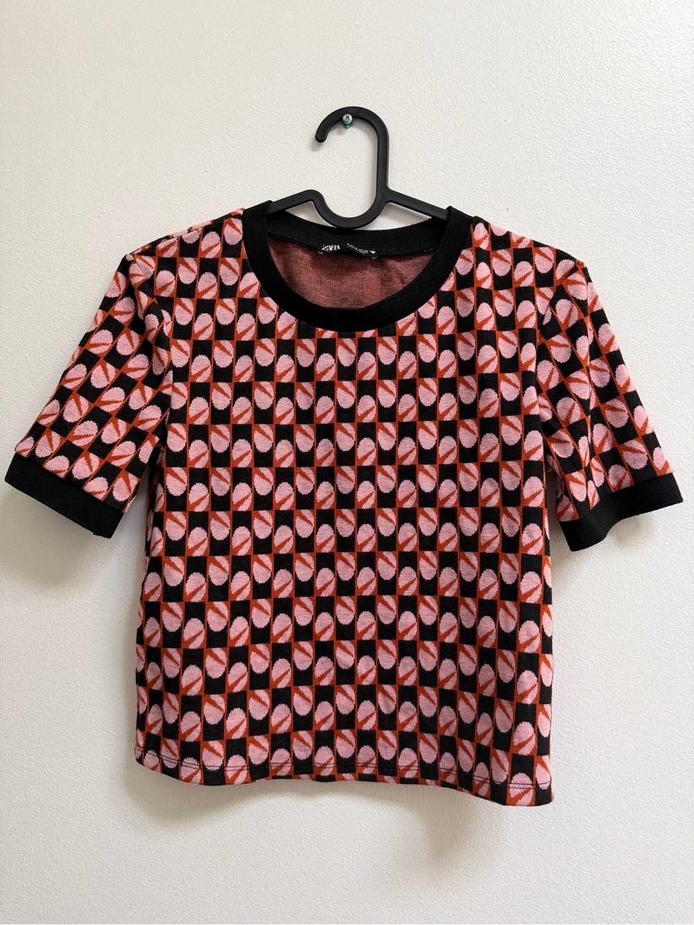 Zara Set - Pink & Black Geometric Knit Top and Matching Flared Pants